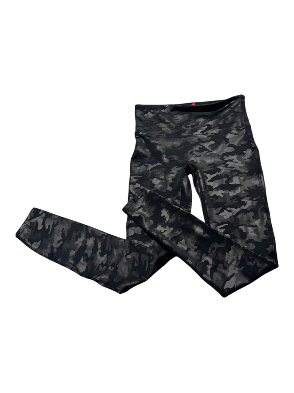 SPANX Women’s Large Matte Black & Gray Faux Leather Camo High-Rise Leggings